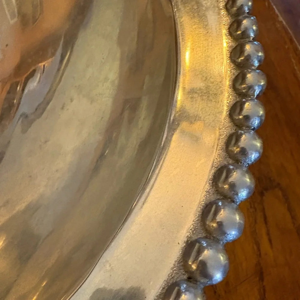 Mariposa Beaded Aluminum Bowl 11” Serving Bowl Made in Mexico Handcrafted